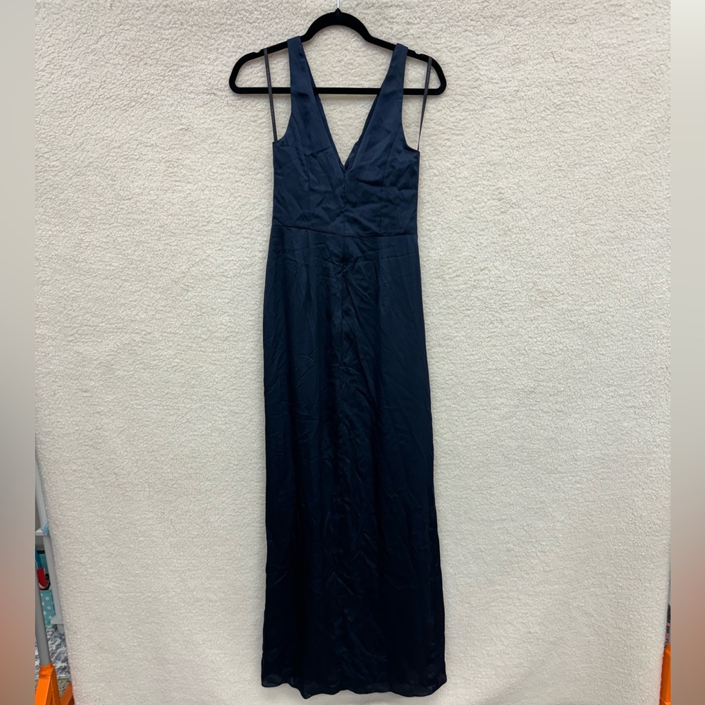 *Size 2 - AFTER SIX - Faux Wrap Satin Maxi Dress Tulip Skirt Navy Blue NEW $261 - Picture 7 of 13